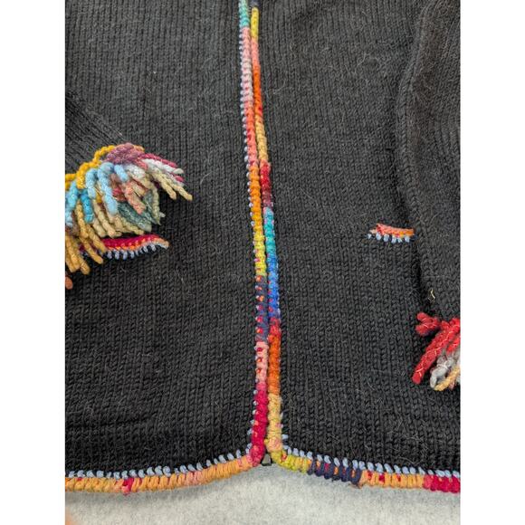 The Sweater Venture Size? XL 50% Wool 50% Alpaca Rainbow Fringe Artsy Cardigan - Picture 9 of 14